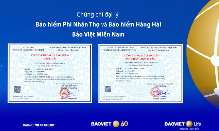 Chứng chỉ đại lý bảo hiểm Bảo Việt Miền Nam