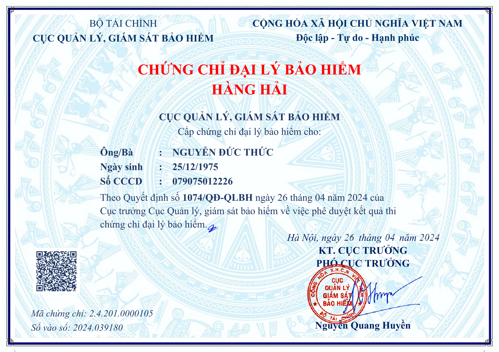 Chứng chỉ đại l&yacute; bảo hiểm h&agrave;ng hải - Bảo Việt MIền Nam