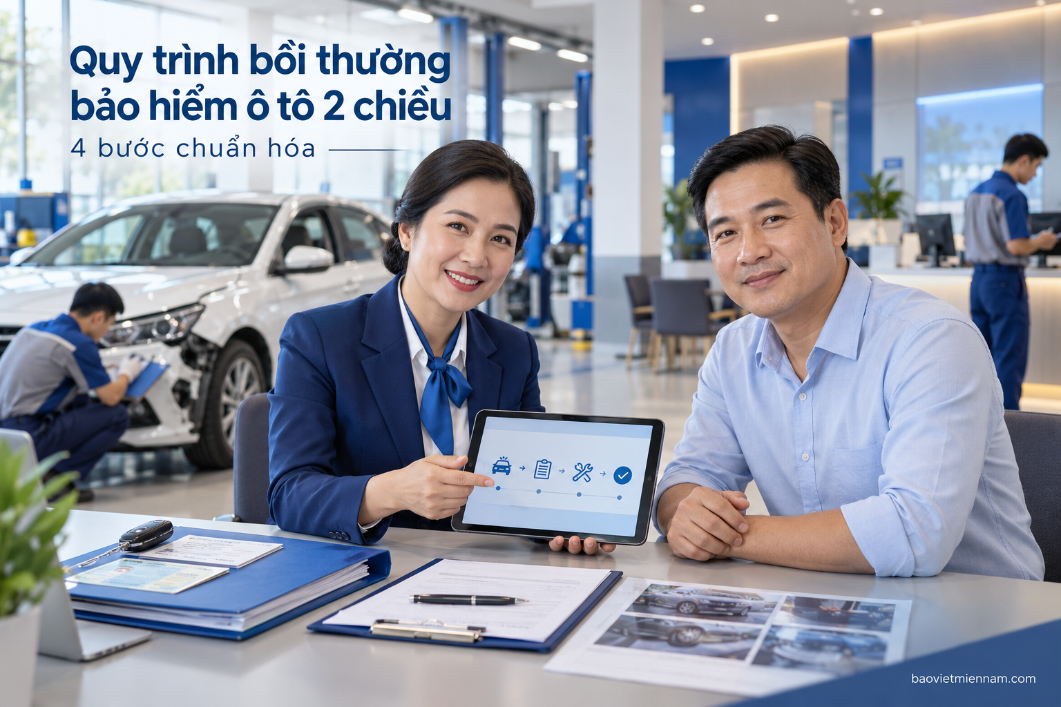 Quy tr&igrave;nh bồi thường bảo hiểm &ocirc; t&ocirc; 2 chiều Bảo Việt 4 bước chuẩn h&oacute;a