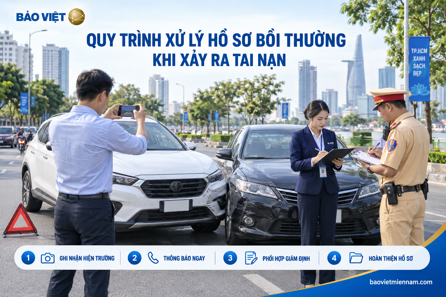 Quy tr&igrave;nh xử l&yacute; hồ sơ bồi thường bảo hiểm &ocirc; t&ocirc; khi tai nạn
