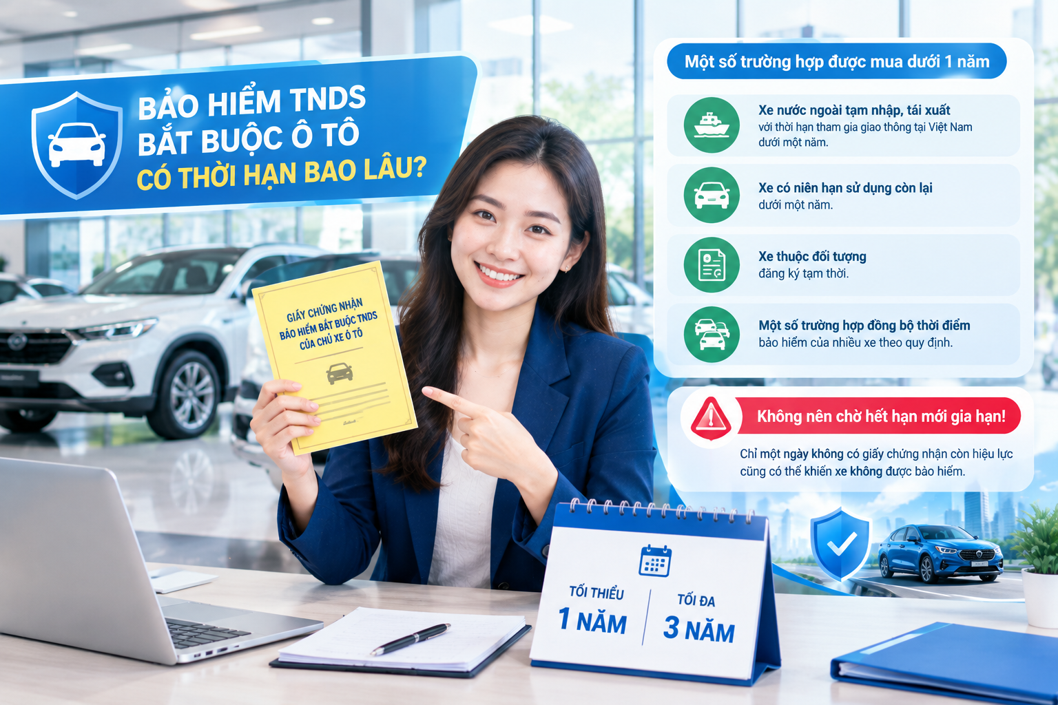 Bảo hiểm TNDS bắt buộc &ocirc; t&ocirc; c&oacute; thời hạn từ 1 năm đến 3 năm