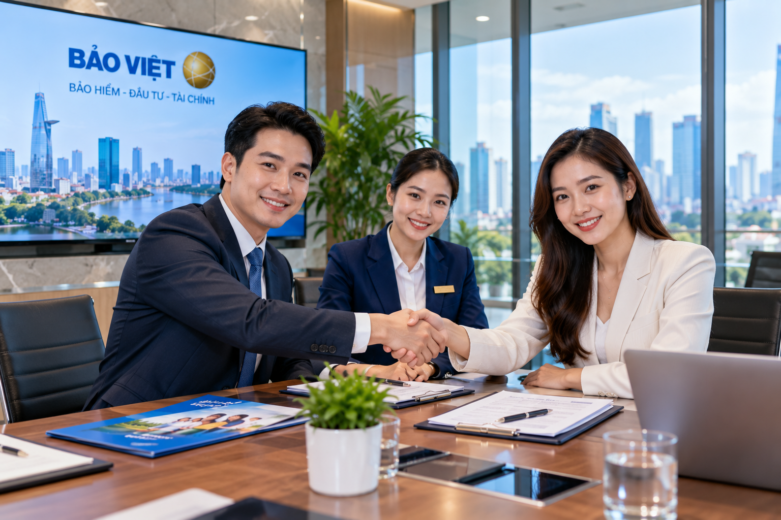 Kh&aacute;ch h&agrave;ng l&agrave;m thủ tục mua bảo hiểm tai nạn tại TP.HCM c&ugrave;ng chuy&ecirc;n vi&ecirc;n Bảo Việt