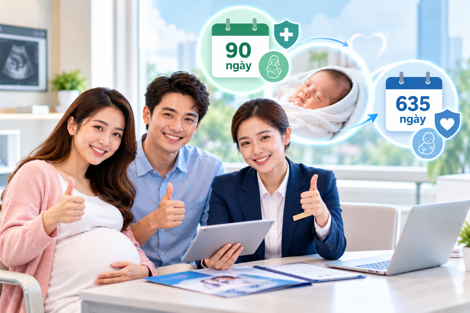 Thời gian chờ bảo hiểm thai sản Bảo Việt 90 ng&agrave;y v&agrave; 635 ng&agrave;y