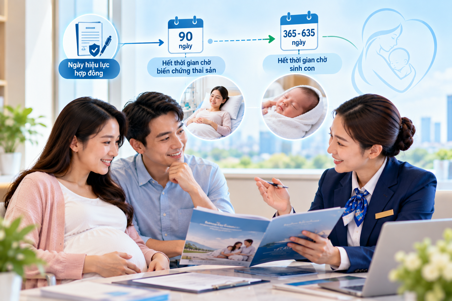 Thời gian chờ bảo hiểm thai sản Bảo Việt với mốc 90 ng&agrave;y, 365 ng&agrave;y v&agrave; 635 ng&agrave;y